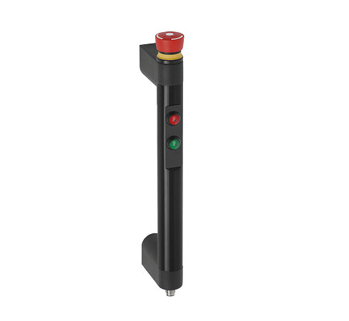 Funktionsgriff mit beleuchteten Tastern grün/rot und Not-Halt-Schalter