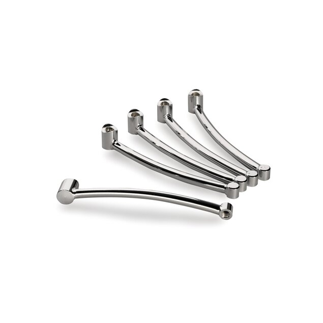 Chair arm holders of office chairs after vibratory grinding and chromium plating