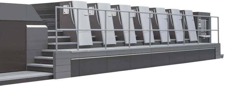 Offset printer with stirrup-shaped handles with pearl-brightness chromium plating