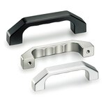 Aluminium handles after vibratory grinding, glass-ball blasting, satin finish and colourless or black anodising