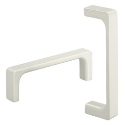Two rectangular, powder-coated aluminum handles in grey white finish isolated on white background