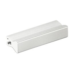 Profiled aluminium front panel ledge handle with matte anodized finish in natural color, designed for sectional front panels with cross slot for M2.5 screws.