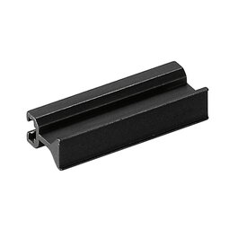 Black anodized universal ledge handle profile made of aluminum with cross slot for screws, designed for mounting on sectional front panels.
