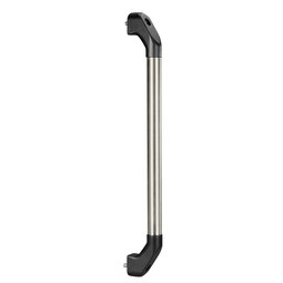 Single-element handle consisting of a smooth silver aluminium tube with black plastic shanks at both ends equipped with mounting screws