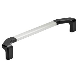 Aluminum handle with light gray extruded profile shank and black curved ends on white background