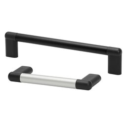 Two handles, one all black and one silver with black ends, displayed isolated on white background.