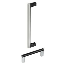 Two aluminium handles with glass ball reinforced polyamide PA6 shanks; one handle has a silver grip and black shanks, the other has a black grip and silver shanks