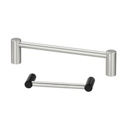 Two metallic handles VG-08 and VG-09 shown on a white background, one larger silver handle and one smaller silver handle with black ends