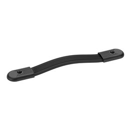 Black collapsible carrying handle with soft plastic grip and textured plastic end caps, designed for mounting on instruments or cases.