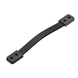 Black carrying handle with soft plastic grip and steel core, with ribbed texture and two mounting ends each having two screw holes