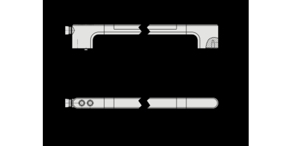 Technical drawing of FG13-LL15 functional handle showing side and top views with detailed dimensional annotations and internal cross-section