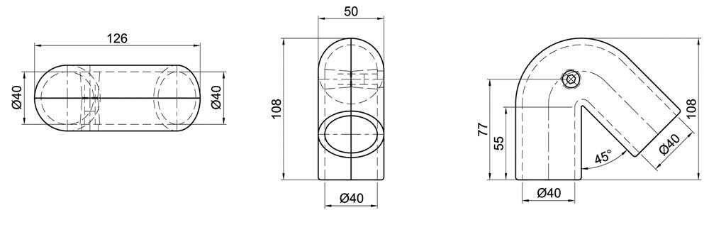 Diagram for Łącznik kątowy 45° / 135°, 2-osłonowy