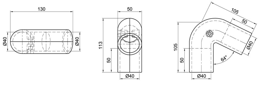 Diagram for Łącznik kątowy 64°, 2-osłonowy